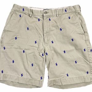 Men’s Polo Ralph Lauren Khaki Shorts with Embroidered Royal Blue Polo Player